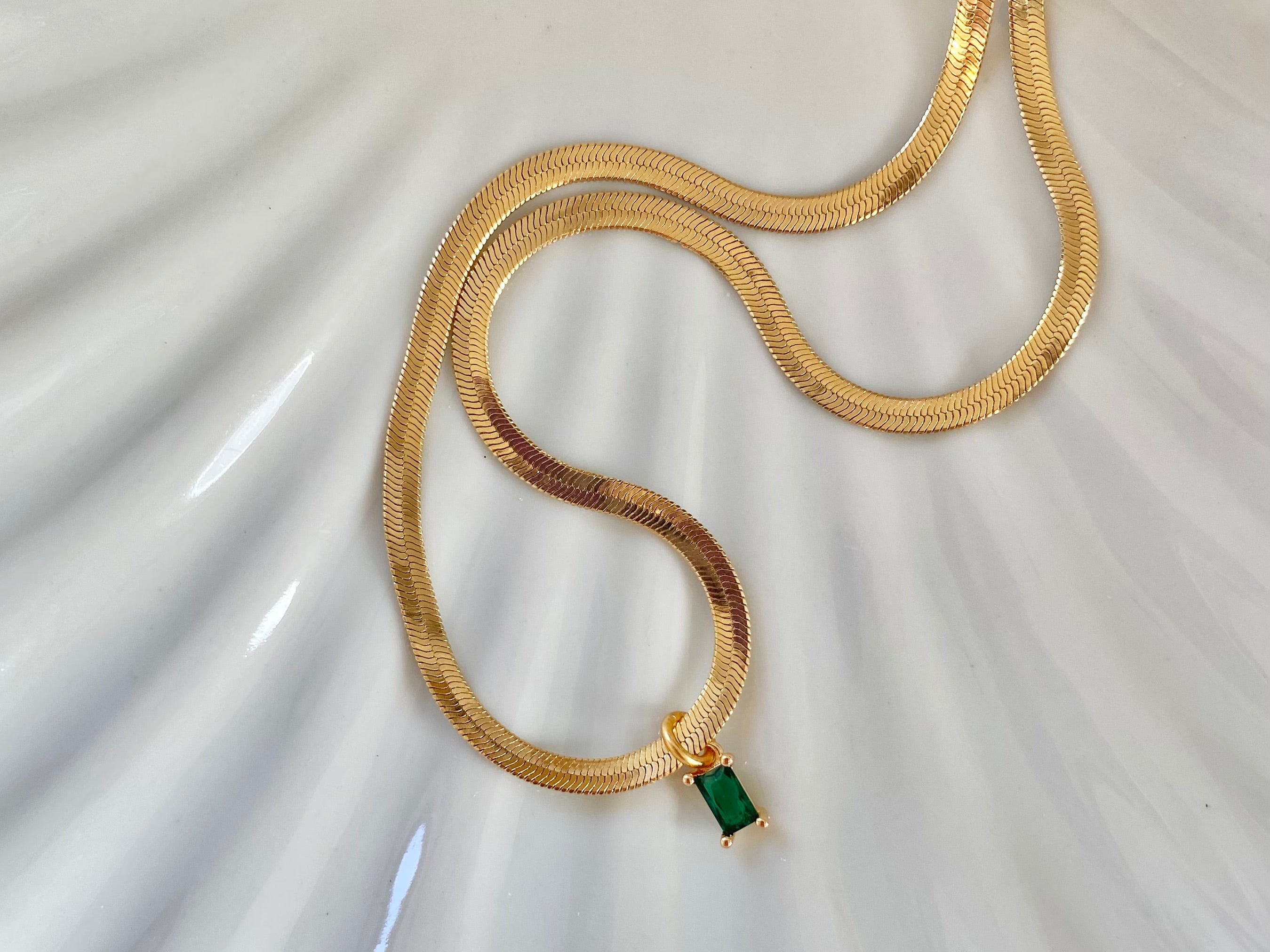 Emerald Herringbone Necklace