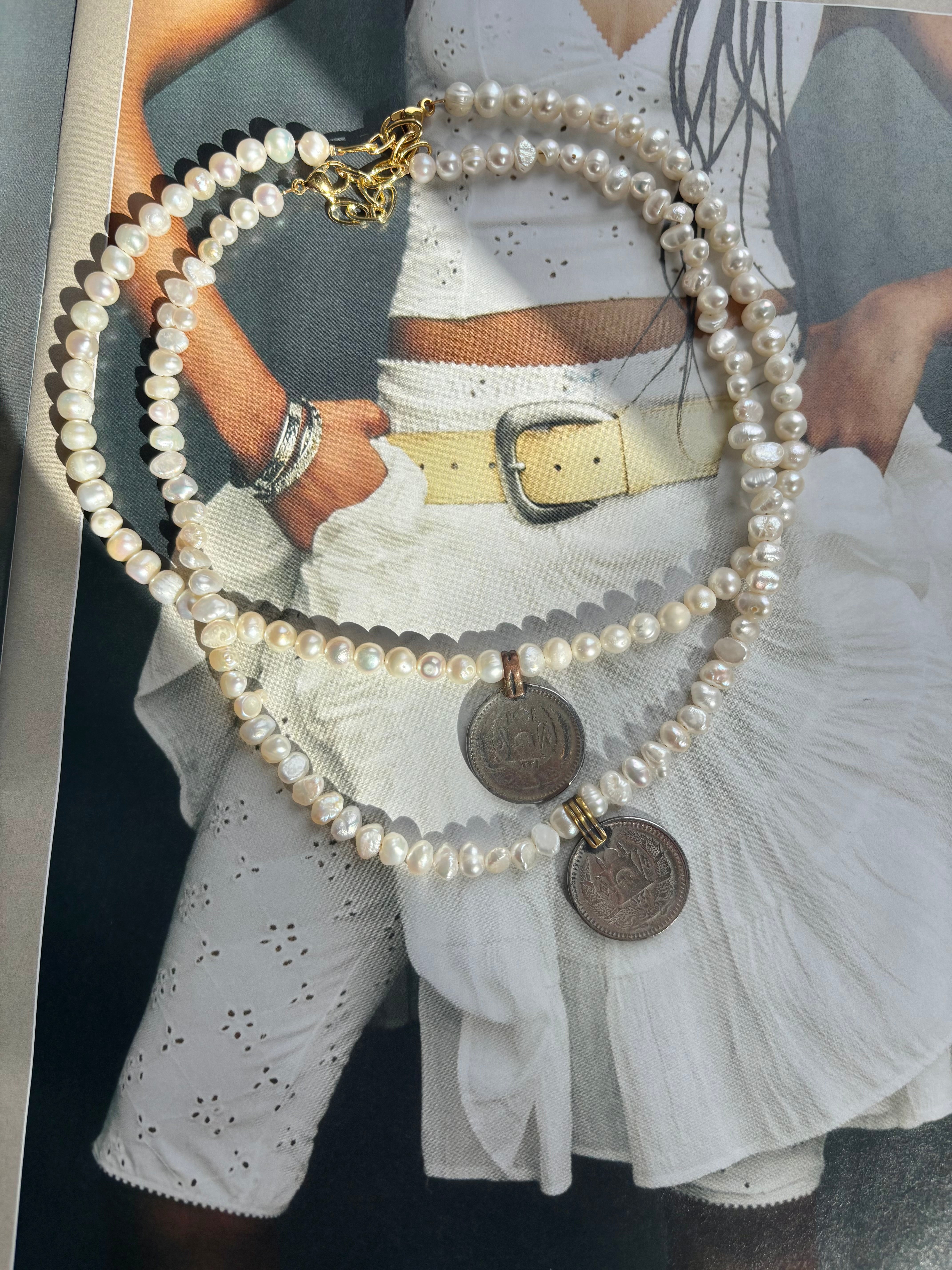 Vintage Coin Pearl Necklace