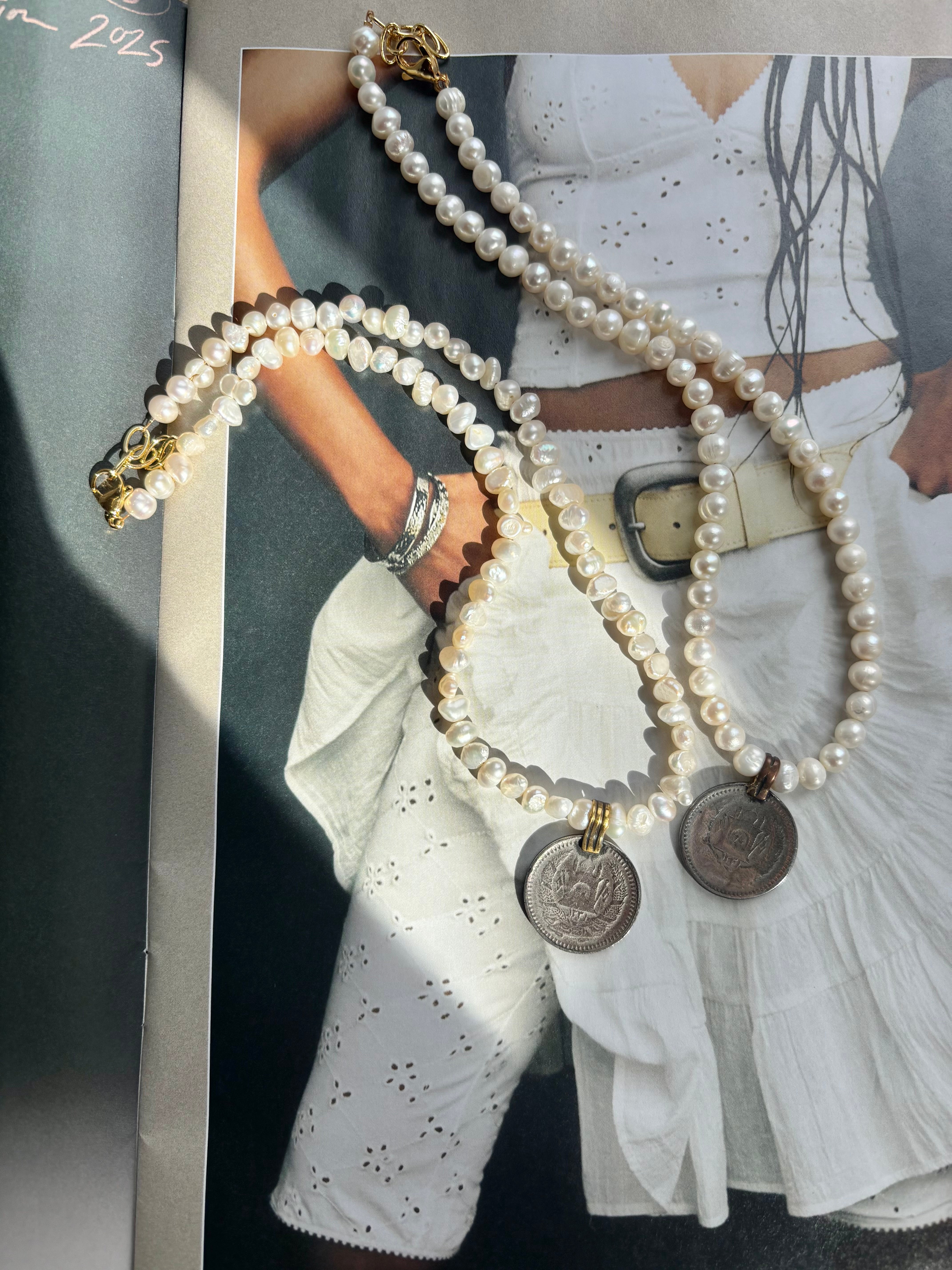 Vintage Coin Pearl Necklace