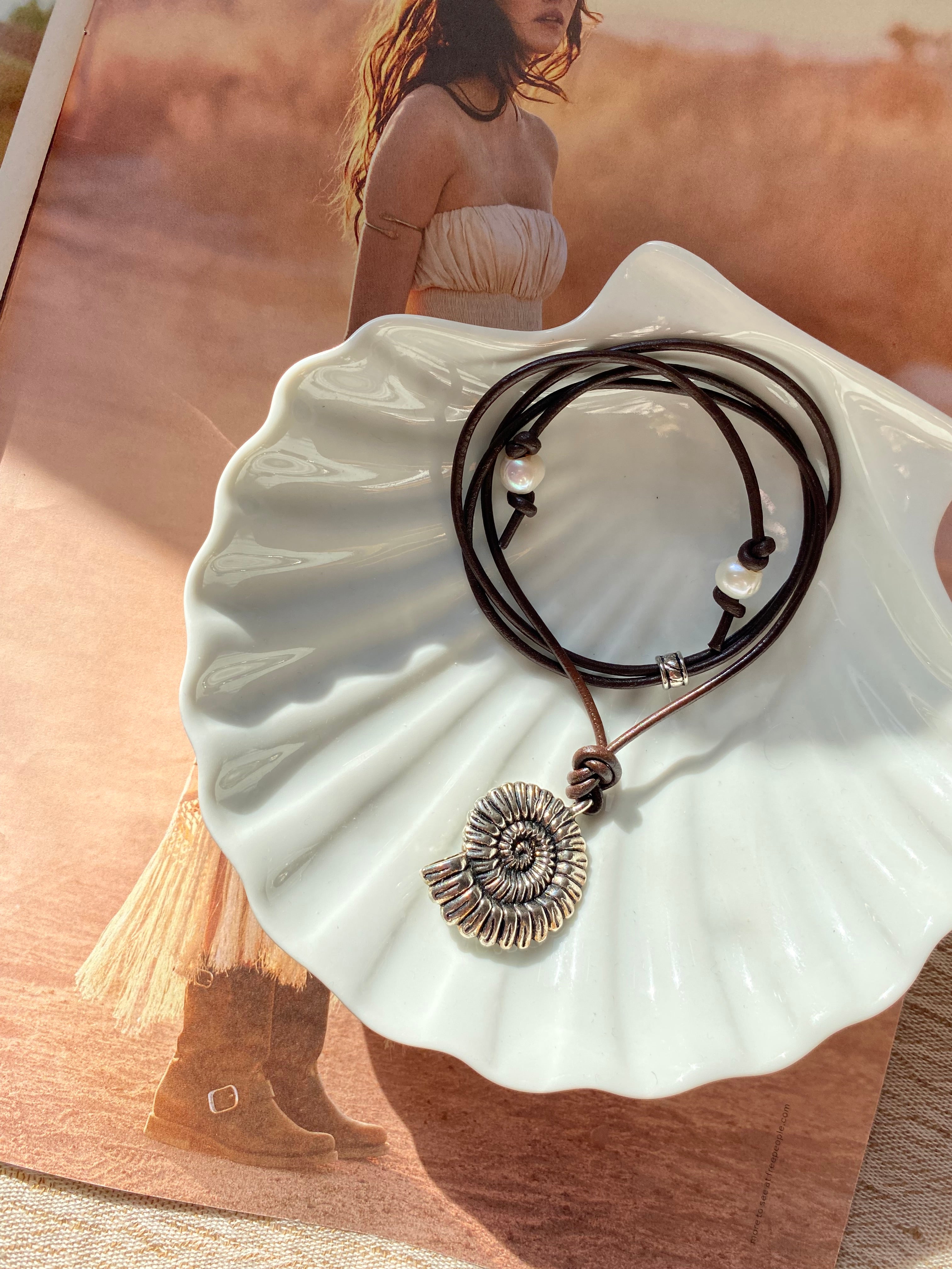 Nautilus Leather Cord Necklace
