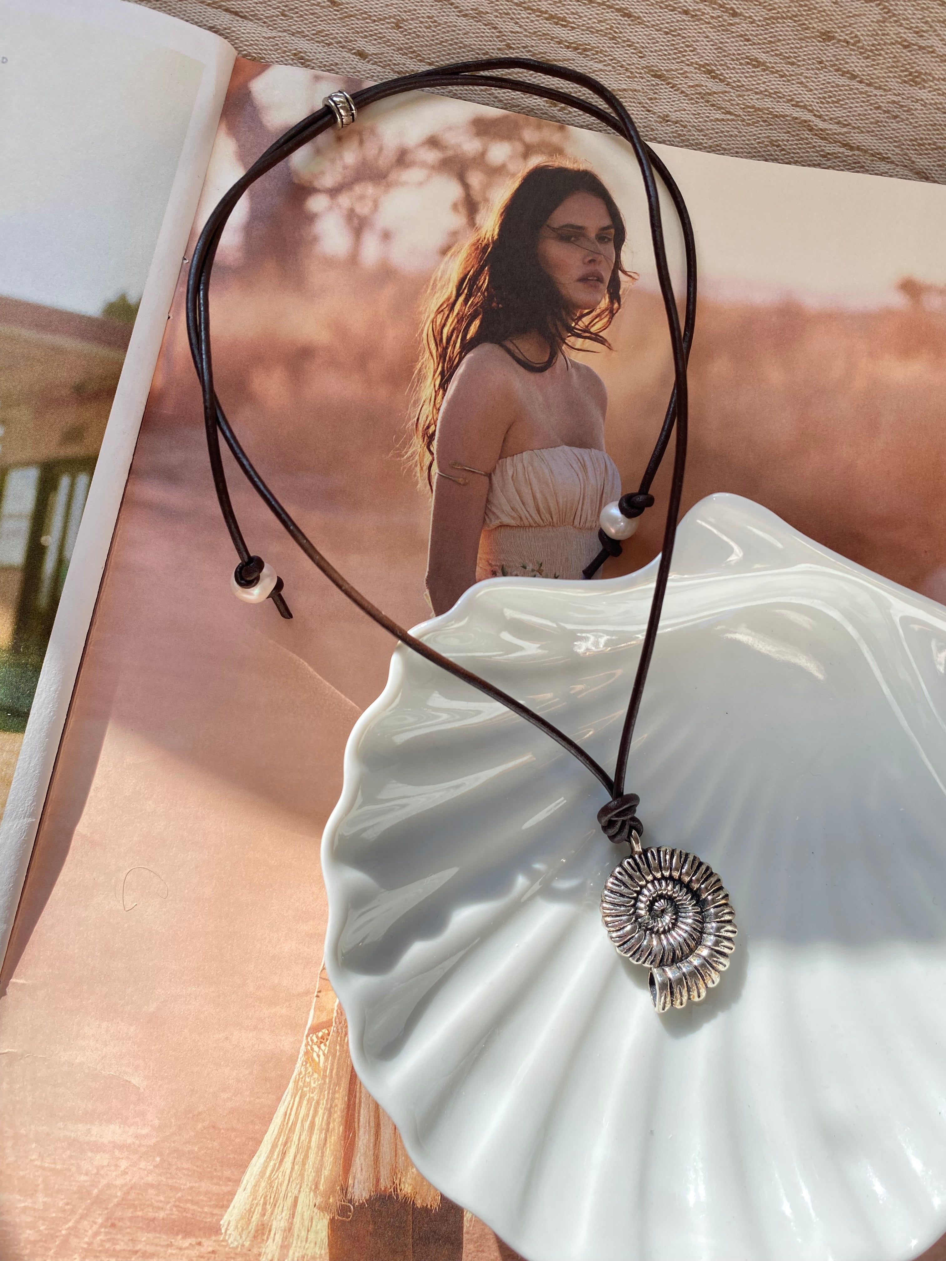 Nautilus Leather Cord Necklace