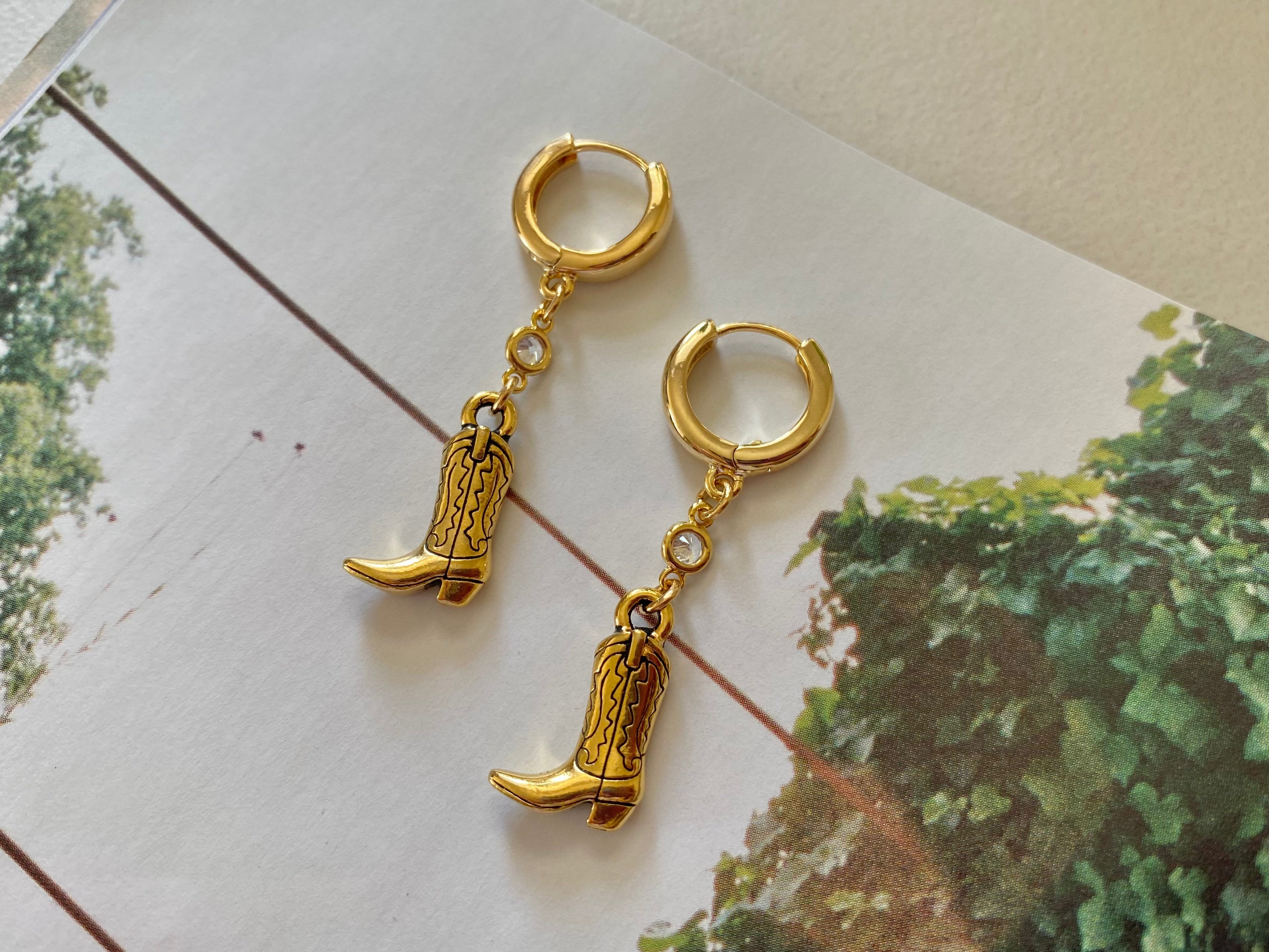 gold cowgirl boot earrings