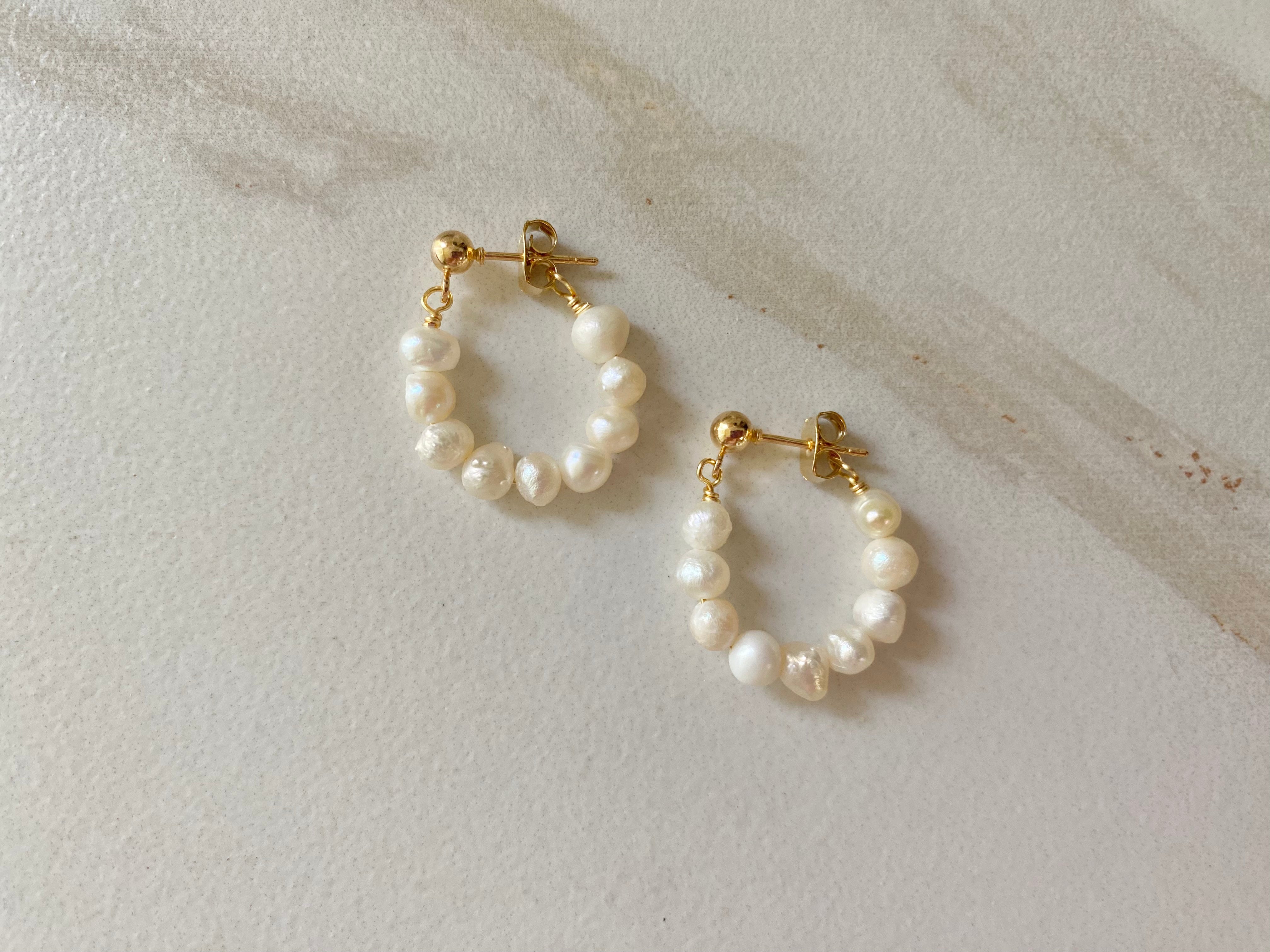 Mini Freshwater Pearl Stud Hoop Earrings