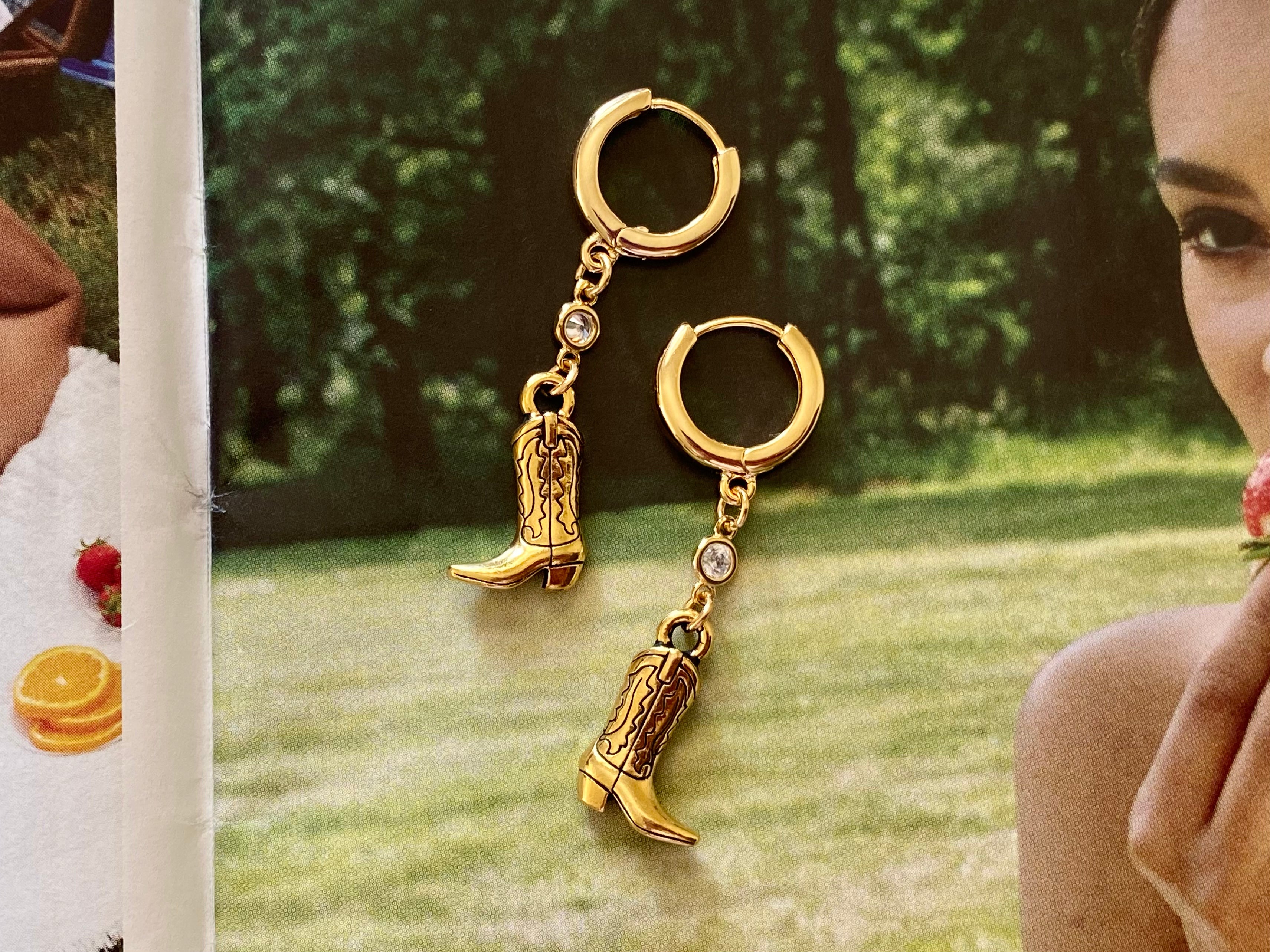 cowboy boot dangle earrings