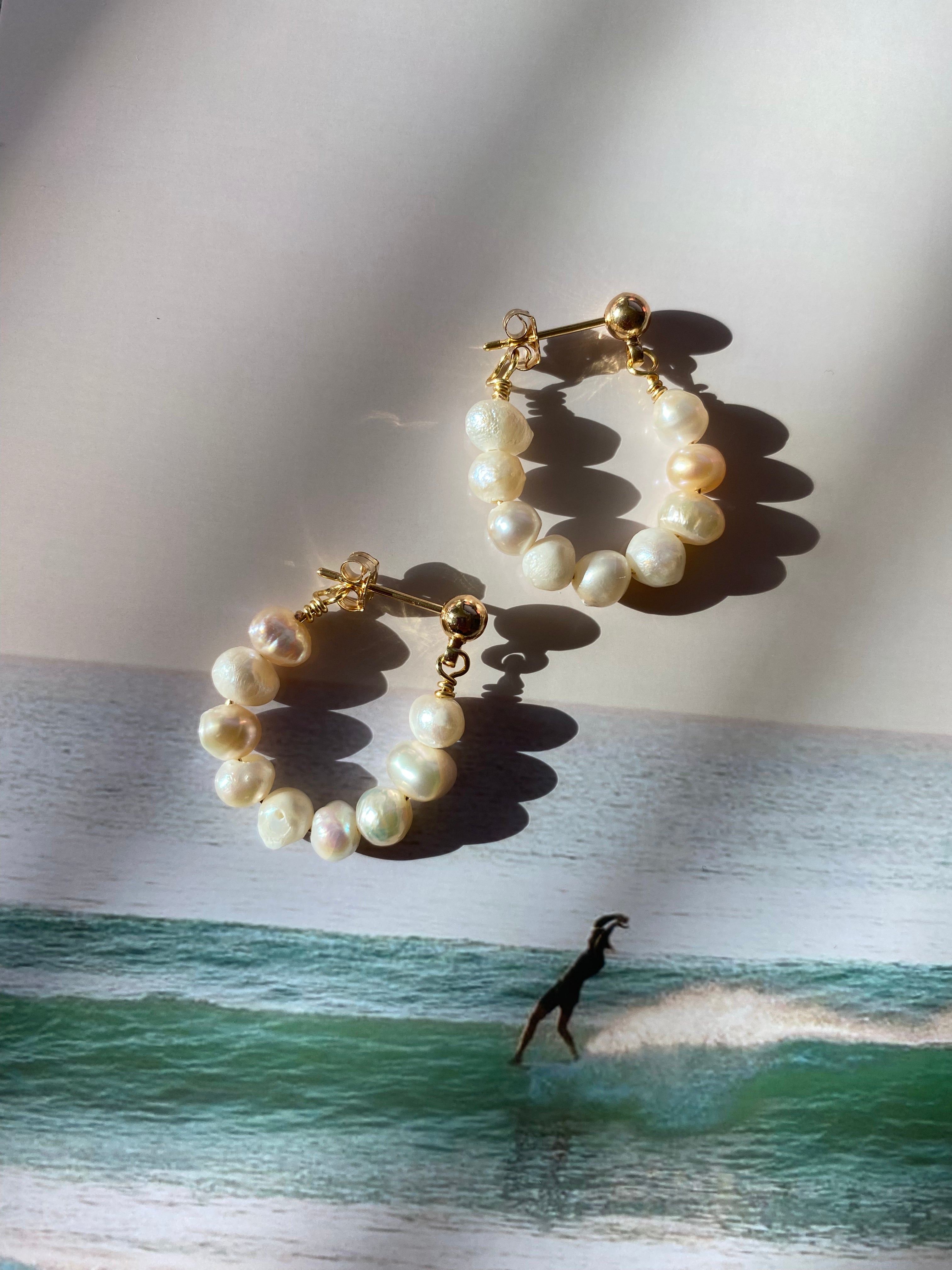 Mini Freshwater Pearl Stud Hoop Earrings