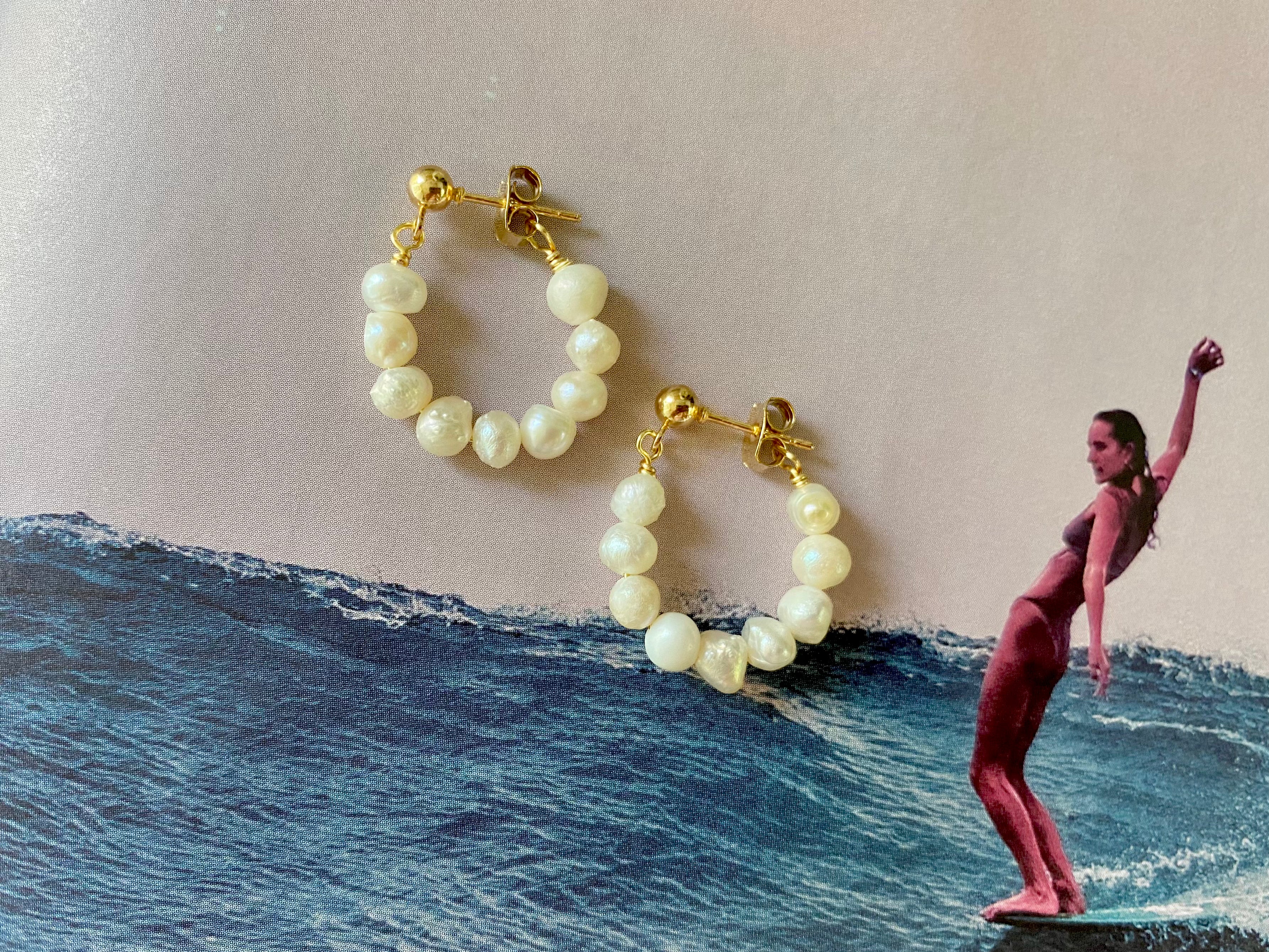 Mini Freshwater Pearl Stud Hoop Earrings