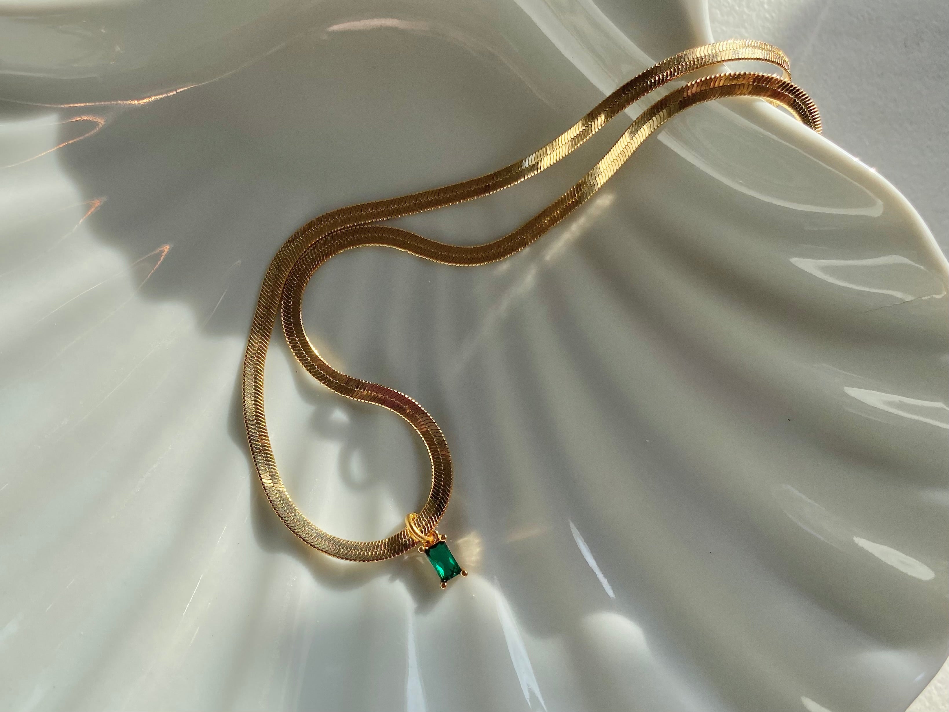 Emerald Herringbone Necklace