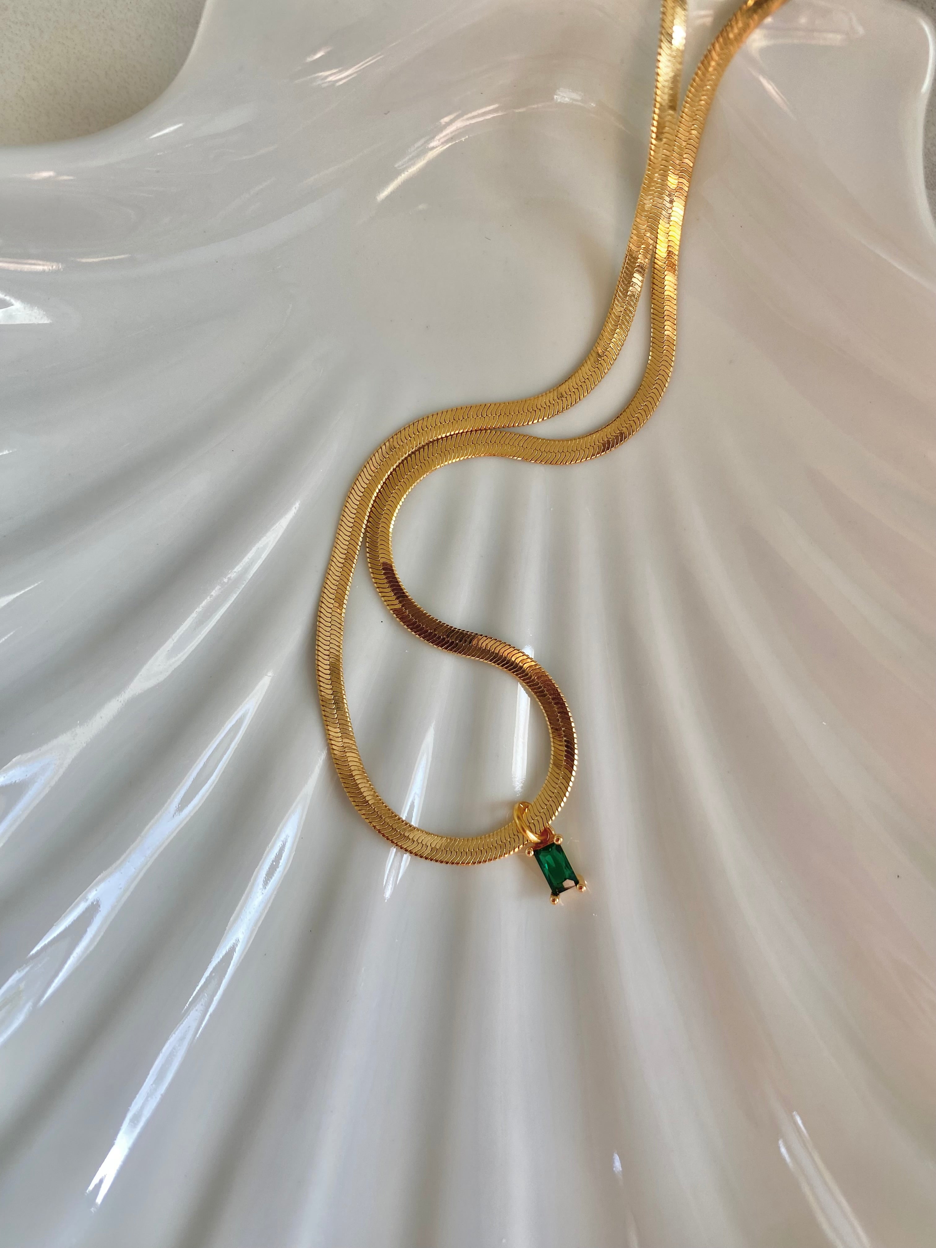 Emerald Herringbone Necklace